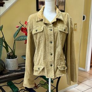 Chadwick’s Women Beige Ribbed Corduroy Button Front Trucker Jacket 16Tall